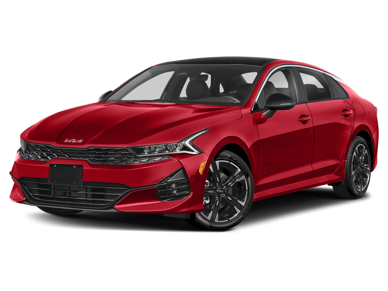 2022 Kia K5 GT-Line in Passion Red — front three-quarter view