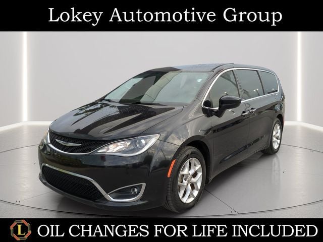 2019 Chrysler Pacifica Touring Plus in Brilliant Black Crystal Pearlcoat — front three-quarter view